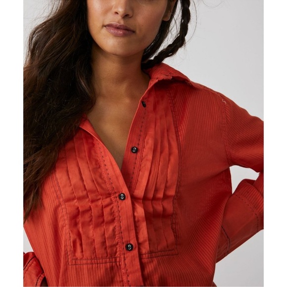 Free People “Black Tie Tux” Top in Tiger Red - Picture 4 of 13